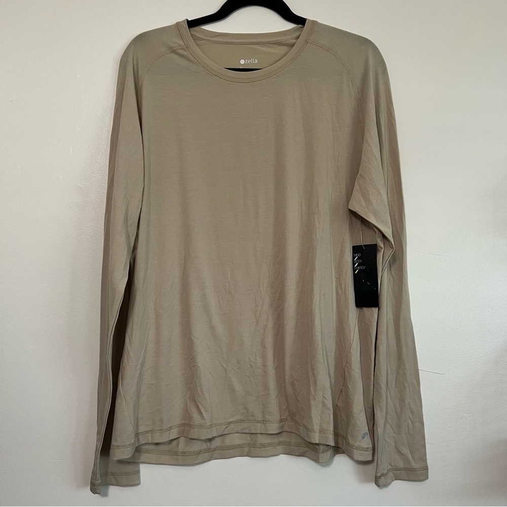 Zella Women’s Long‎ Sleeve Performance Shirt Size L Beige Wool Blend